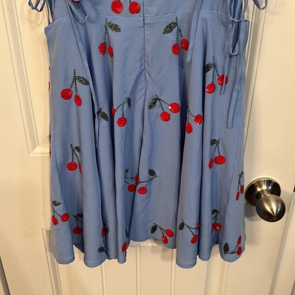 Lovers and Friends Cassie Mini Dress Fit &Flare Size XS Blue Cherries Open Sides - Picture 9 of 15